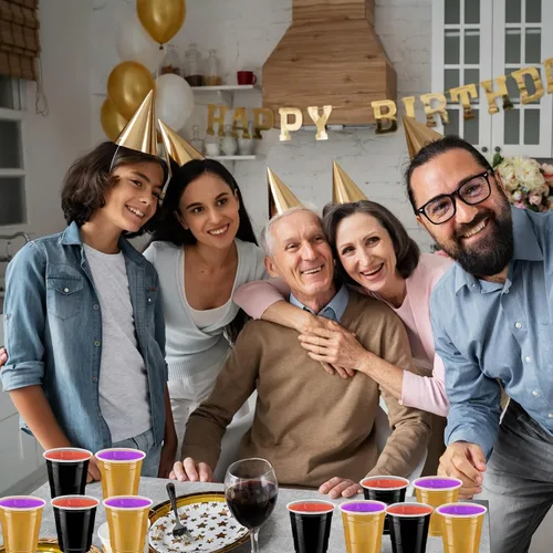 Vista 3 de 120 vasos de chupito de oro negro de 2 onzas, vasos de chupito negros y dorados, vasos de chupito de feliz año nuevo para beber, degustaciones