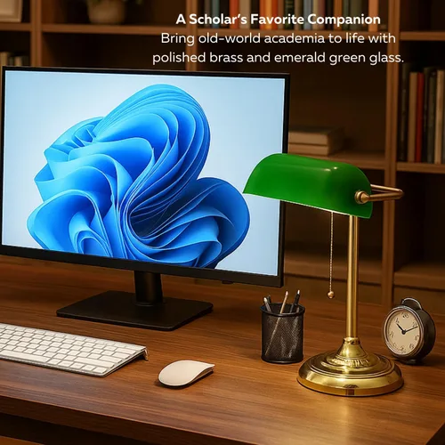 Vista 12 de LIGHTACCENTS Lámpara de escritorio estilo bancario tradicional con pantalla de vidrio verde y base de latón – Lámpara de escritorio clásica