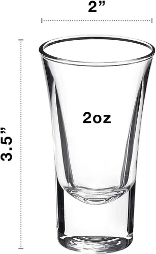 Vista 3 de AMZ Empire Juego de 4 vasos de chupito transparentes de 2 onzas, base pesada, para beber vodka, tequila, coñac, 4 cajas con vertedor de licor