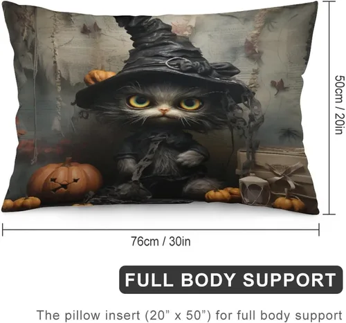 Vista 2 de Funda de almohada con sombrero de bruja con diseño de gato de 20 x 30 pulgadas, diseño de impresión de doble cara con cremallera invisible, Patrón 8