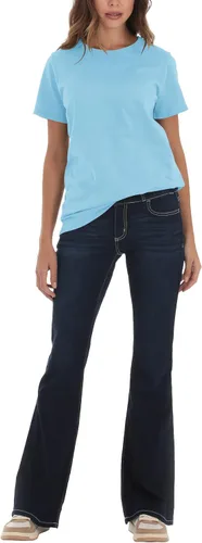 Vista 4 de Camisetas de verano para mujer, cuello redondo, manga corta, camisetas básicas de color sólido