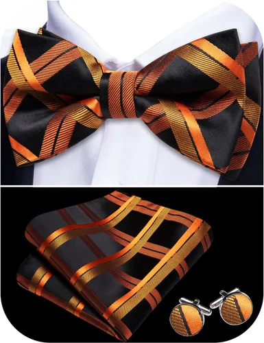 Vista 9 de Barry.Wang Pajarita de Rayas Paisley para Hombre de Seda Preatada Pañuelo de Bolsillo Gemelos Juego Formal Boda Fiesta Graduación
