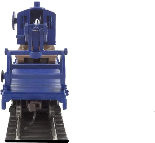 Vista 3 de Walthers Trainline Coche plano con grúa de tala listo para funcionar-Ferrocarril de Alaska (azul) 931-1780 Modelo de ferrocarril a escala HO