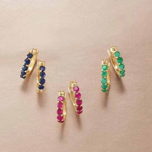 Vista 5 de Ross-Simons Three Pair Gemstone Huggie Hoop Earrings
