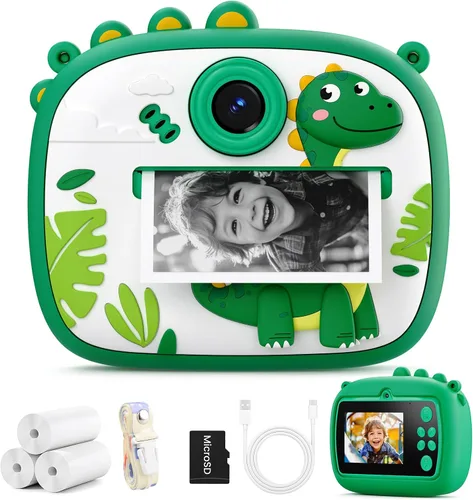 Vista 10 de Cámara de impresión instantánea para niños, cámara digital para niños con Dinosaurio azul