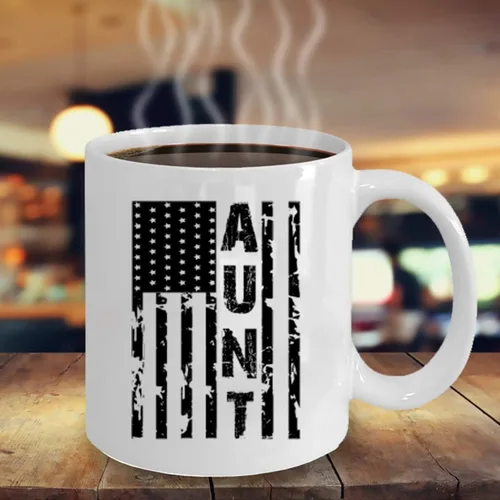 Vista 5 de Kropsis Taza de café de cerámica con diseño de bandera americana para familiares y amigos, color blanco