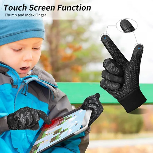 Vista 3 de Guantes cálidos de invierno para niños con agarre, guantes térmicos de forro polar para correr, ciclismo, pantalla táctil, clima frío, suaves