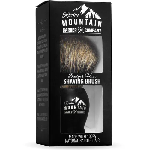 Vista 7 de Brocha de Afeitar con pelo de tejón con soporte – Rocky Mountain Barber 100% mejor de grado barbero con mango negro grande resistente de resina