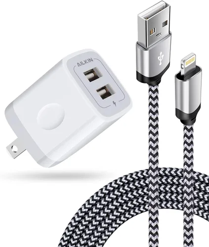 Vista 54 de AILKIN - Cargadores para iPhone con certificación MFI, cable Lightning trenzado de 6 pies de largo USB Wall Charger, Fast Charging Power Cord Plug