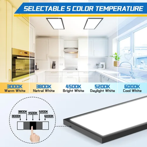 Vista 2 de Allsmartlife Luz LED plana de 1 x 2 pies, montaje en superficie, 24 W, 2880 lm, 5CCT, 3000K-6000K, regulable, luz de techo LED ultra delgada