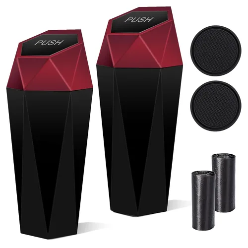 Vista 8 de Cubo de basura para automóvil con tapa, diseño de diamante, contenedor de basura portátil para uso en oficina y hogar, color rojo