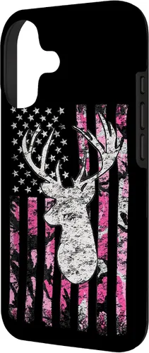 Vista 2 de Pink Camo American Flag Deer Hunter Women's Hunting Case for iPhone 17