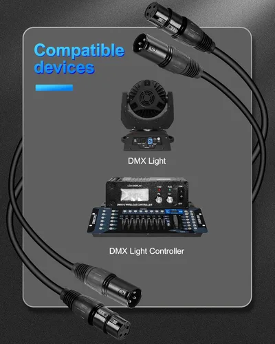 Vista 4 de Paquete de 10 cables DMX de 3 pines de 3.2 pies para luz de escenario y controlador