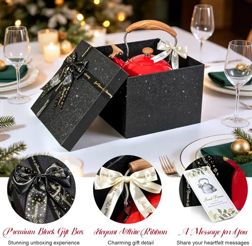 Vista 2 de GGC Hervidor de té silbante con caja de regalo negra para mamá, bodas
