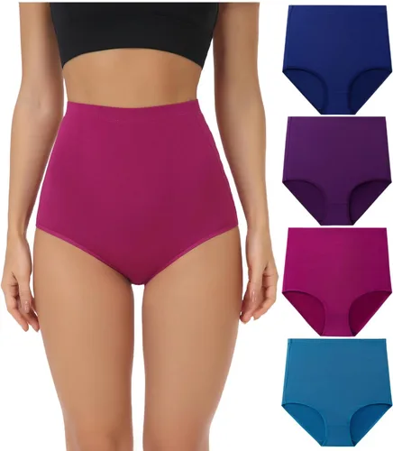Vista 11 de wirarpa Ropa interior de algodón para mujer, de cintura súper alta, elásticos, cobertura completa, paquete de 4 00-Multicolora3