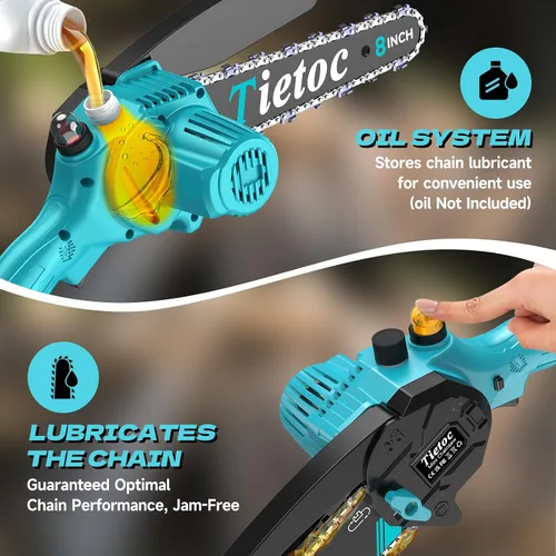 Vista 6 de Mini motosierra inalámbrica, portátil de 8 y 6 pulgadas, motosierra eléctrica portátil a batería, con 2 baterías y aceite automático, regalos
