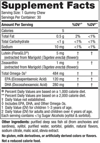 Vista 2 de Nordic Naturals Gomitas para la salud ocular infantil, sabor a fresa y limonada - 30 gomitas para niños - 484 mg Omega-3 totales DHA, luteína
