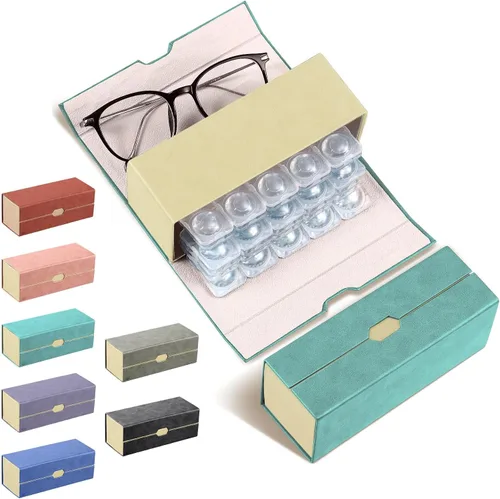 Vista 13 de Flutesan Estuche diario para lentes de contacto y organizador de anteojos, 2 en 1, de doble cara, portátil, para viajes, uso diario, almacenamiento