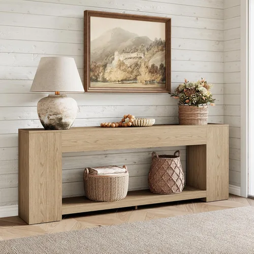 Vista 8 de Epecoya Mesa consola extra larga para entrada, color negro, mesa de entrada de 86 pulgadas con estantes de almacenamiento, mesa moderna de 2 niveles