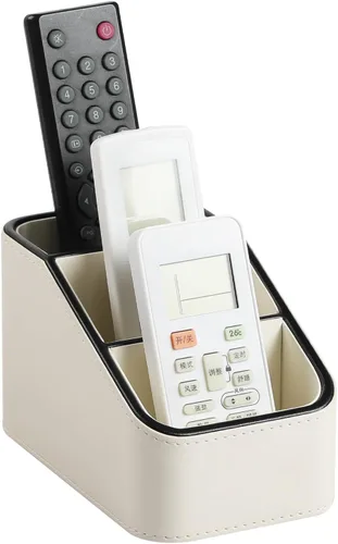 Vista 10 de Soporte para control remoto de piel sintética, organizador de escritorio pequeño, suministros de oficina, mesita de noche para mesa auxiliar, Beige