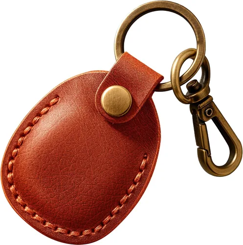 Vista 28 de Llavero de Airtag de cuero genuino, llavero portátil de Air tag con anillos para llaves, funda de cobertura oculta completa compatible con Airtag