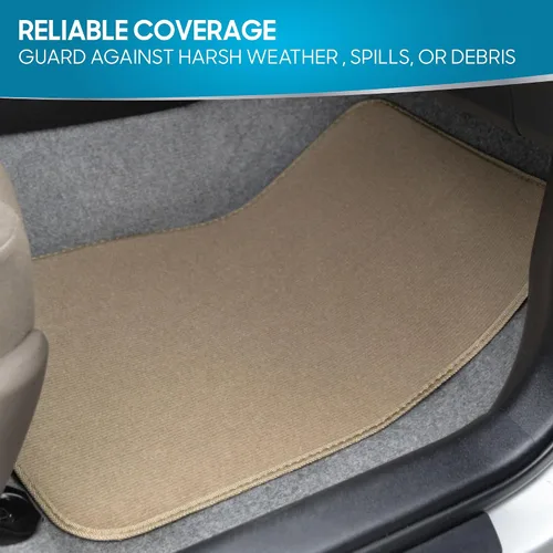 Vista 4 de Alfombrillas de piso de alfombra para trabajo pesado beige delanteras y traseras, forros universales para automóvil, SUV, camioneta y camión