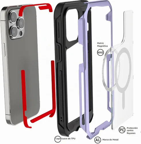Vista 6 de Ghostek Atomic Slim - Funda protectora para iPhone 15 Pro Max, compatible con accesorios MagSafe, marco de metal de aluminio, funda de teléfono