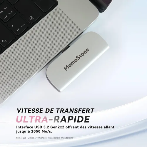 Vista 2 de KingSpec MemoStone 512GB SSD portátil USB-C de alta velocidad 2000MB/s, unidad de estado sólido con interfaz USB 3.2 Gen2x2 20Gb/s, compatible