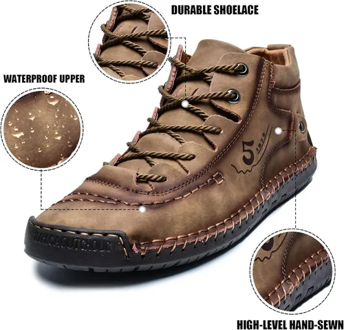 Vista 3 de alcubieree - Zapatos casuales de cuero para hombre, botines chukka sin cordones, mocasines ligeros, zapatos de conducción para caminar y conducir