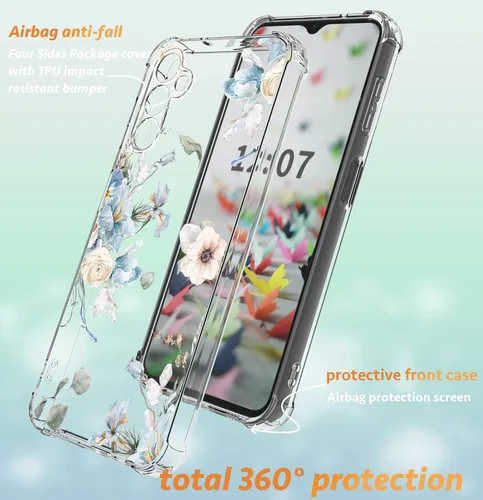 Vista 3 de Funda para Samsung Galaxy S23 FE con protector de pantalla, suave, a prueba de golpes, transparente, floral, funda protectora para mujer, diseño