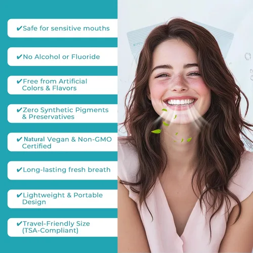 Vista 6 de Dincherbel Paquetes de enjuague bucal de viaje (60 unidades) – Lavado bucal de menta natural sin alcohol ni flúor – Paquetes individuales aprobados