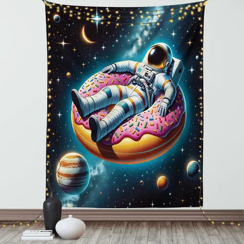 Vista 52 de Ambesonne Tapiz verde, fases lunares alrededor de un árbol de la vida, impresión de diseño bohemio de astrología nocturna, decoración de tela
