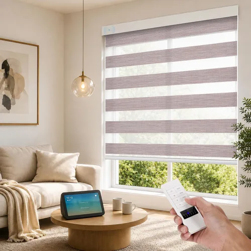 Vista 27 de ACMEART Persianas motorizadas de cebra con control remoto, persianas automáticas de doble capa, persianas eléctricas opacas para oficina del hogar