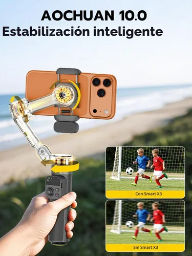 Vista 6 de AOCHUAN Smart X3 AI Gimbal estabilizador para iPhone, módulo de luz de seguimiento de AI