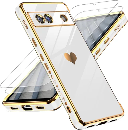 Vista 7 de LeYi Funda para Google Pixel 7A con protector de pantalla de vidrio templado [2 piezas] + protección completa de lente de cámara, chapado en corazón