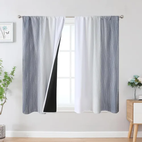 Vista 31 de Estelar Textiler Cortinas oscurecedoras beige y blanco grisáceo de 45 pulgadas de largo, cortinas graduadas con bloqueo de luz para baño, cortinas