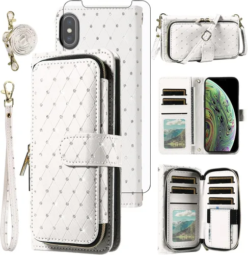 Vista 68 de Funda para teléfono iPhone 6 6S con cremallera y protector de pantalla con protector de pantalla, correa de cordón cruzado, ranura para iPhone 6 Six