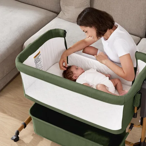 Vista 6 de Cuna de bebé 3 en 1, cuna con balanceo, cuna para el costado de la cama, 6 alturas ajustables, cuna para el costado de la cama, cuna para el costado