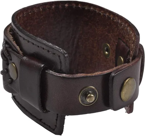 Vista 3 de zysta Punk Gótico Mens Pulsera Piel auténtica Cuff Bangle pulsera 7.5"-8.5" Negro café Marrón