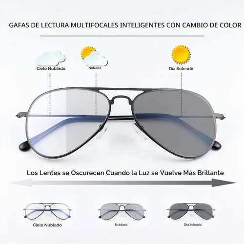 Vista 2 de YIMI Gafas de lectura fotocromáticas progresivas multifoco UV400 Gafas de sol con bloqueo de luz azul Aviador Transición Presbíope