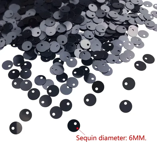 Vista 2 de Lentejuelas negras de 0.236 pulgadas a granel, pequeñas y sueltas redondas y planas, lentejuelas para costura, manualidades, apliques de bordado