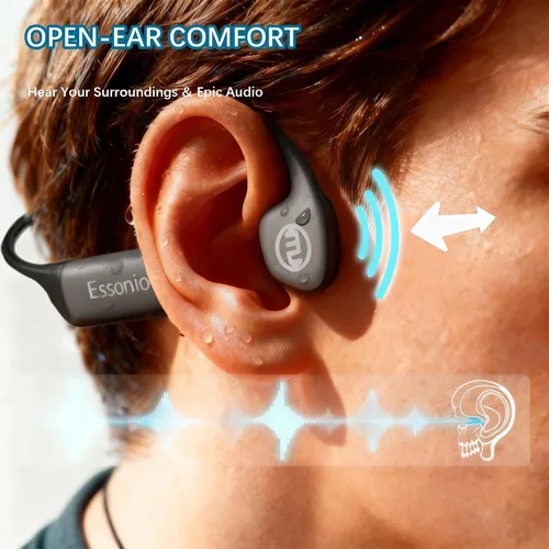 Vista 3 de Auriculares de Conducción Ósea Essonio IP68 Impermeables para Natación con Micrófono Bluetooth, Auriculares de Oreja Abierta con Modo MP3, Memoria