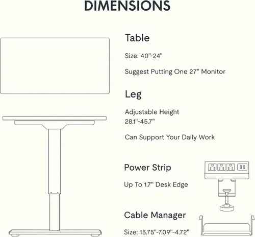 Vista 7 de FLEXISPOT EN2 Escritorio de pie de una pieza completa con regleta de alimentación de abrazadera, escritorio eléctrico de altura ajustable de 40 x 24
