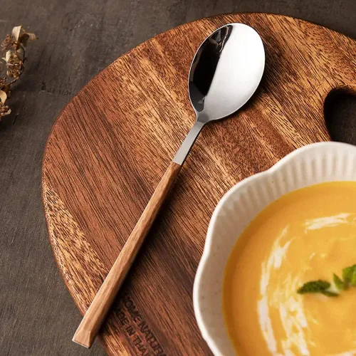 Vista 5 de Juego de cubiertos de 20 piezas con mango de madera para cubiertos de acero inoxidable 4,18/10, juego de cocina para comer en casa para vajilla