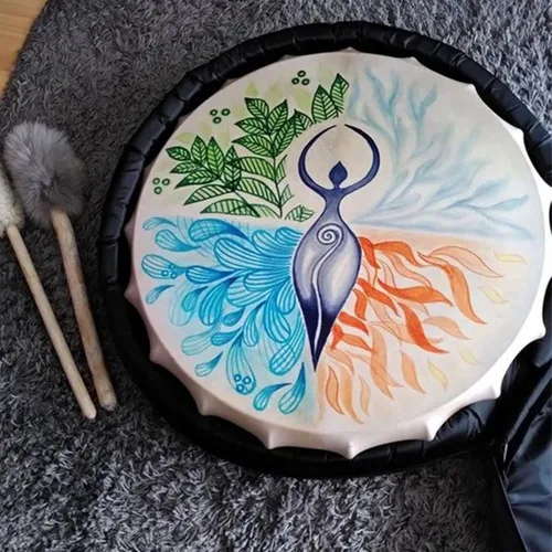 Vista 3 de Paquete de 2 tambores de música, tambor de chamán siberiano con baqueta, sanador de sonido espiritual, madre de la vida
