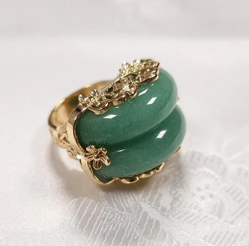 Vista 2 de Hanbok Anillo Jade Corea Accesorio Tradicional Mujer Junior Natural Verde Claro Tamaño Ajustable R002 Oro, Jade