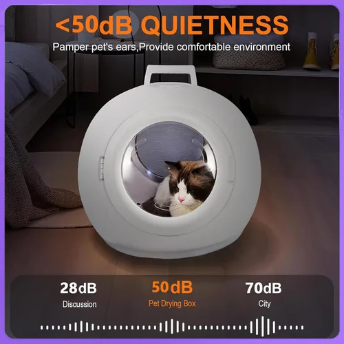 Vista 5 de Caja secadora de mascotas para gatos y perros pequeños, secador automático de pelo para perros, 360° 3D viento natural, caja de secadora automática