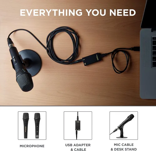Vista 2 de Marantz Professional M4U - Micrófono de condensador USB para proyectos de podcast y transmisión con interfaz de audio, cable de micrófono y soporte