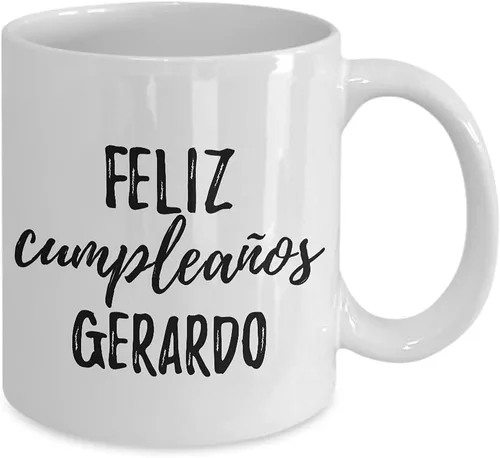 Vista 2 de Feliz Cumpleanos Gerardo - Taza de café con nombre personalizado, 11 onzas