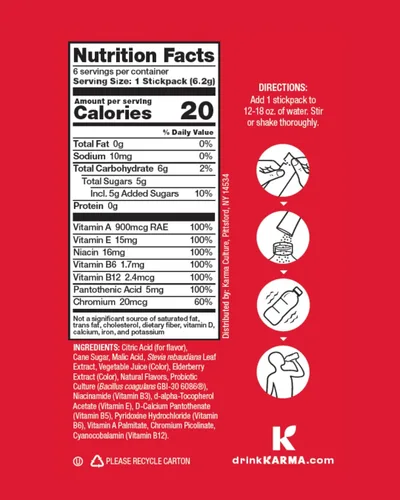 Vista 2 de Bolsa de Hidratación Probiótica Karma - Paquete de 6, Mezcla de Bebida en Polvo de Bayas y Cereza - Apoyo Inmunológico y de la Salud Intestinal Para